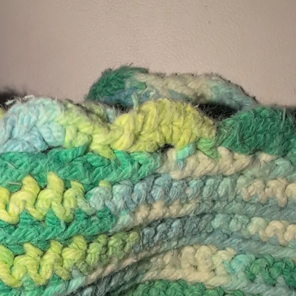Green and Blue Knitted Afghan Blanket